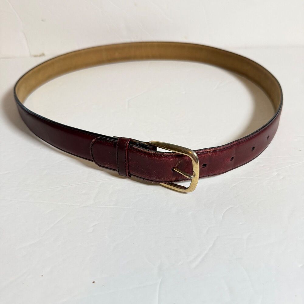 L'Aiglon Paris New York Burgundy Leather Belt Size 36 Full Grain Brass Buckle